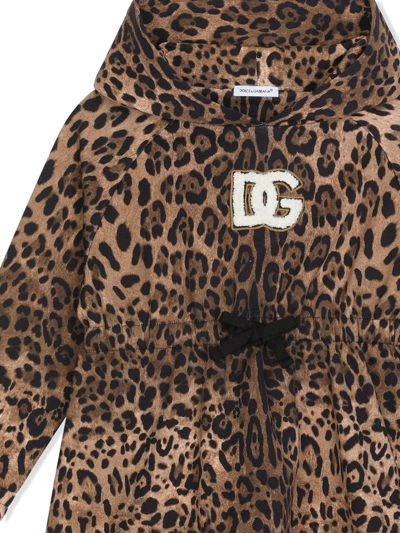Dolce & Gabbana Leopard-print Hooded Dress In Brown