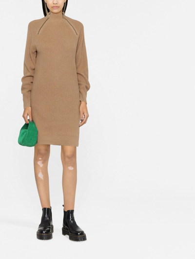 Shop Michael Michael Kors Zip-detailed Knitted Dress In Brown