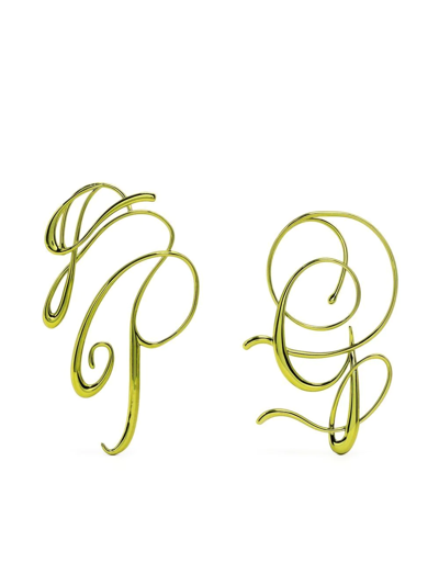 Shop Jean Paul Gaultier Logo-plaque Sculpted Earrings In Green