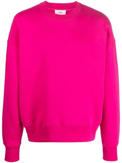 Shop Ami Alexandre Mattiussi Embroidered Cotton Sweatshirt In Pink
