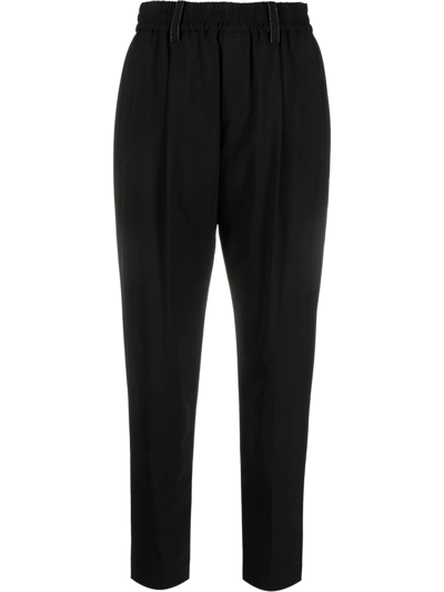 Brunello Cucinelli High-waisted Tapered Trousers In Black