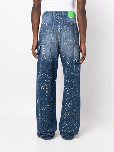 Shop Off-white Paint-splattered Wide-leg Jeans In Blue