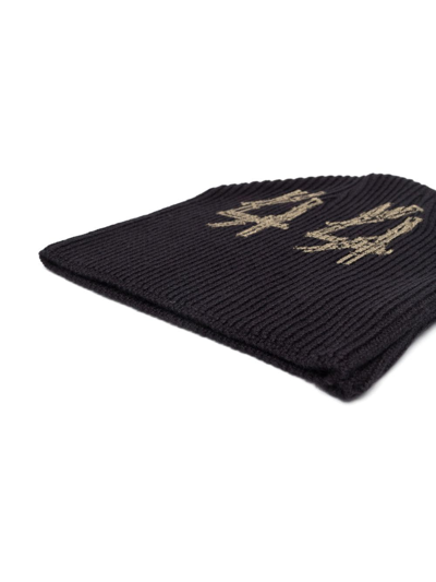 Shop 44 Label Group Logo-print Ribbed-knit Beanie In Black
