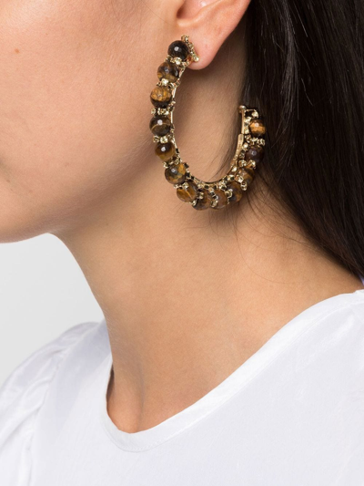 Shop Rosantica Tiger's Eye-embellished Half Hoop Earrings In Brown