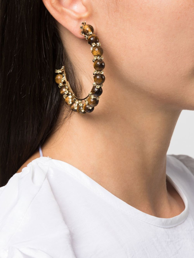 Shop Rosantica Tiger's Eye-embellished Half Hoop Earrings In Brown