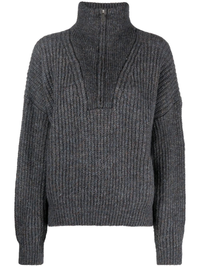 Shop Isabel Marant Étoile Myclan Ribbed-knit High-neck Jumper In Grey