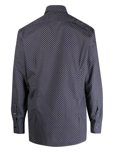 Barba Napoli Geometric Micro-pattern Shirt In Blue