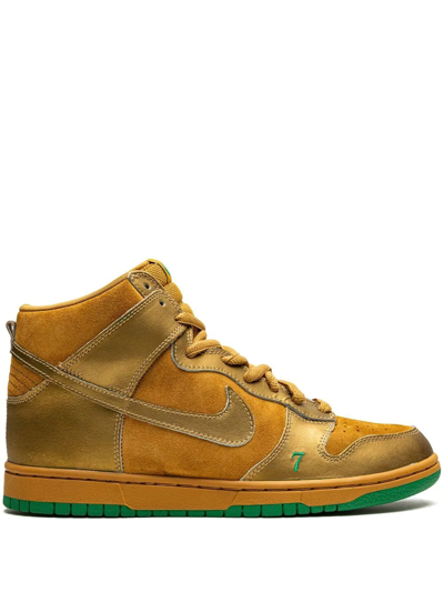 Shop Nike Dunk High Pro Sb "lucky 7s" Sneakers In Gold