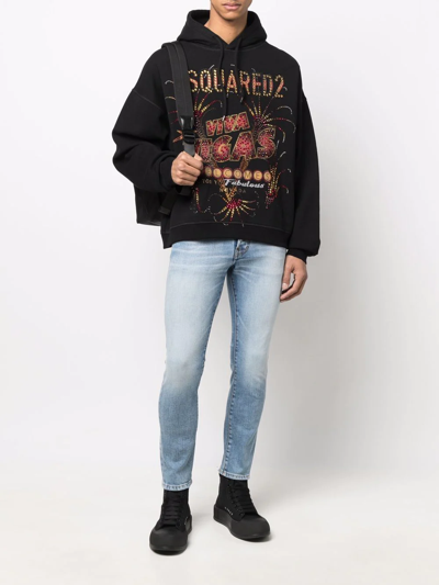 Shop Dsquared2 Las Vegas Print Cotton Hoodie In Black