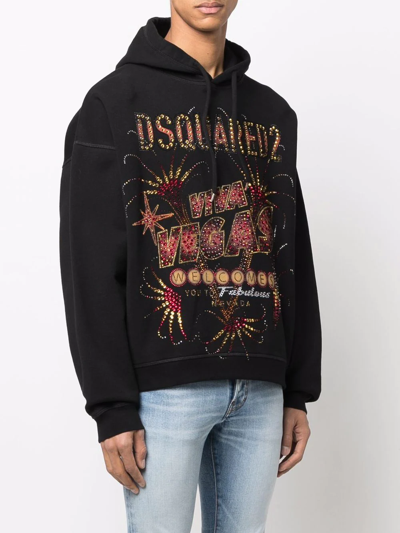 Shop Dsquared2 Las Vegas Print Cotton Hoodie In Black