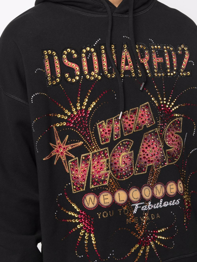 Dsquared2 Printed Viva Vegas Hoodie With Rhinestones In Black