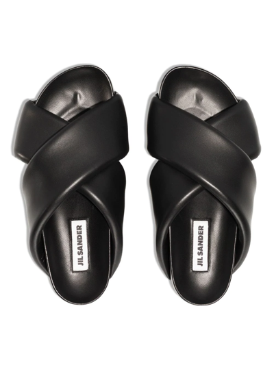 Shop Jil Sander Crossover Leather Slides In Black
