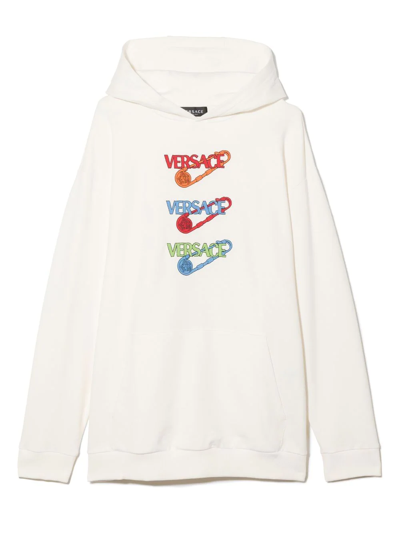 Shop Versace Teen Logo-print Hoodie In Neutrals