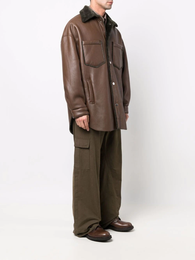Shop Nanushka Leather Long-sleeve Overshirt In Brown