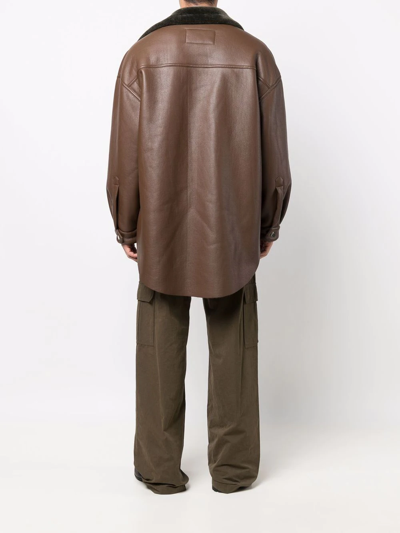 Shop Nanushka Leather Long-sleeve Overshirt In Brown