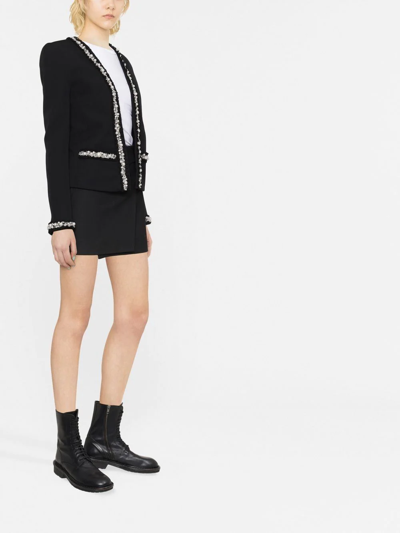 Balmain Embellished Tulle-trimmed Wool And Cotton Blazer In Efx - Noirblanc Cassé