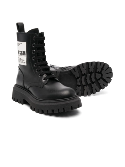 Msgm Side Logo-print Lace-up Boots In Black