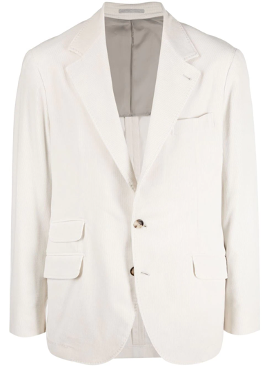 Shop Brunello Cucinelli Woven Single-breasted Wool Blazer In White