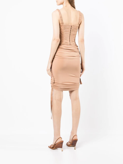 Shop Dion Lee Doric Ruched Midi Skirt In Brown