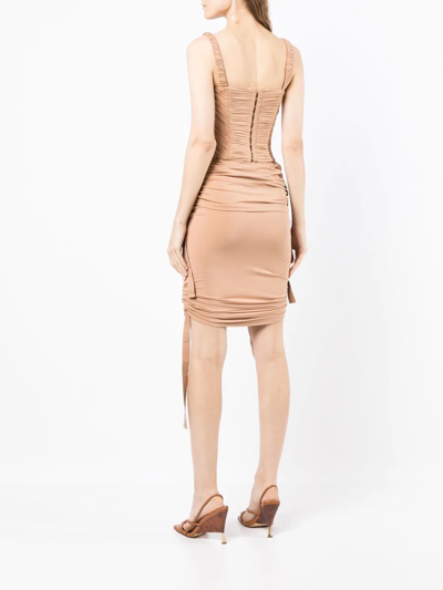 Dion Lee Doric Ruched Midi Skirt In Brown