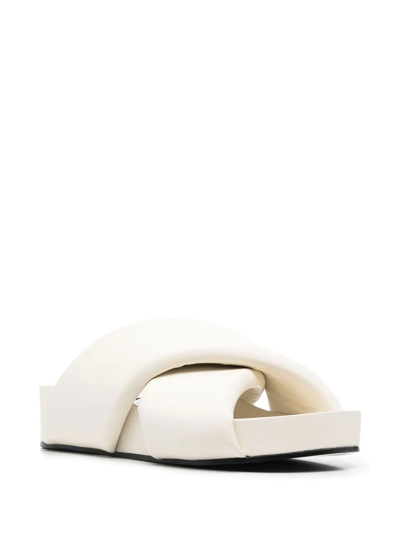 Shop Jil Sander Cross-strap Leather Slide Sandals In Neutrals