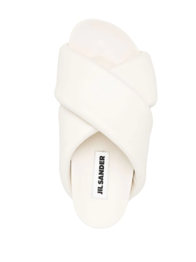 Shop Jil Sander Cross-strap Leather Slide Sandals In Neutrals