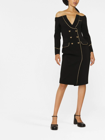 Moschino Teddy Bear-buttoned Off-shoulder Dress In Black