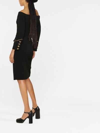 Moschino Teddy Bear-buttoned Off-shoulder Dress In Black