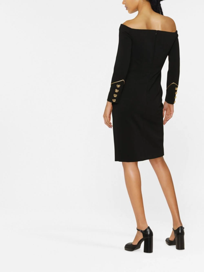 Moschino Teddy Bear-buttoned Off-shoulder Dress In Black