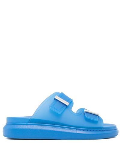 Shop Alexander Mcqueen Double-buckle Chunky Slides In Blue