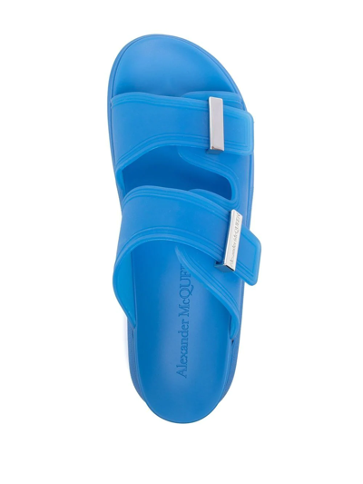 Shop Alexander Mcqueen Double-buckle Chunky Slides In Blue
