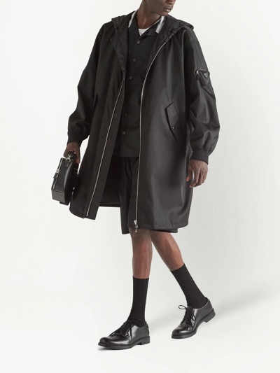 Shop Prada Re-nylon Zipped Hooded Coat In Black