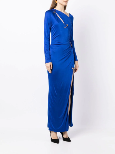 Shop Versace Side Slit Safety-pin Dress In Blue