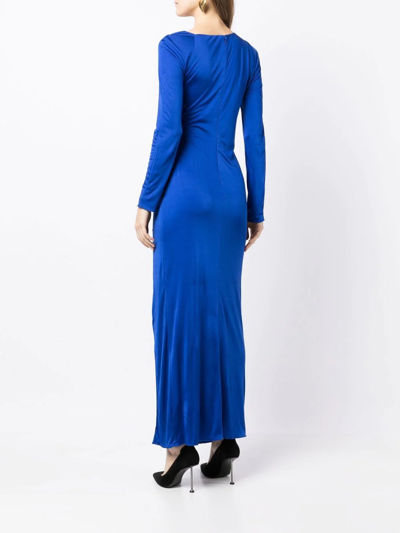 Shop Versace Side Slit Safety-pin Dress In Blue