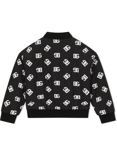 Dolce & Gabbana Quilted Nylon Bomber Jacket With Dg Logo Print In Black