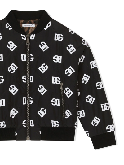 Dolce & Gabbana Quilted Nylon Bomber Jacket With Dg Logo Print In Black