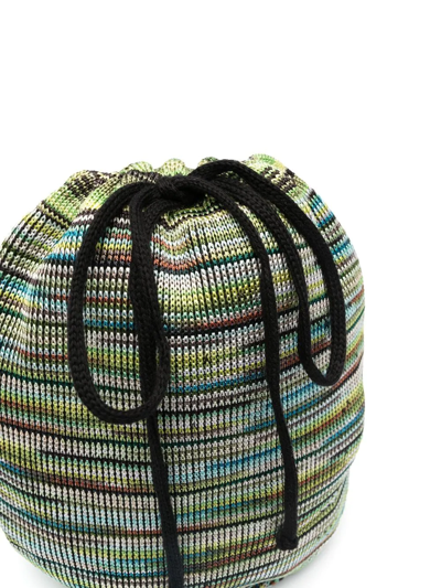 Shop Missoni Knitted Drawstring Bucket Bag In Green