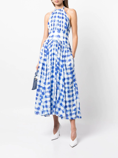Shop Rosie Assoulin Check-print Halterneck Maxi Dress In Blue