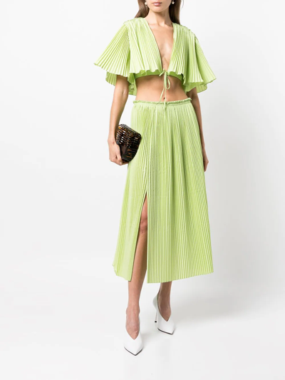 Shop Rosie Assoulin Pleated Cropped Blouse In Green