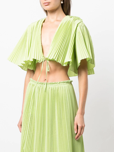 Shop Rosie Assoulin Pleated Cropped Blouse In Green