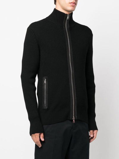 Shop Moncler Zipped-up Knit Cardigan In Black