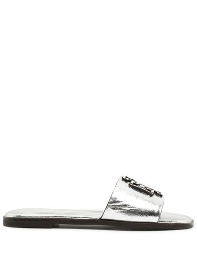 Shop Tory Burch Ines Leather Slides In Silver