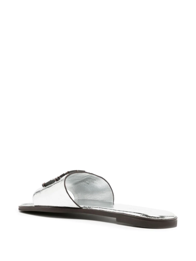 Shop Tory Burch Ines Leather Slides In Silver