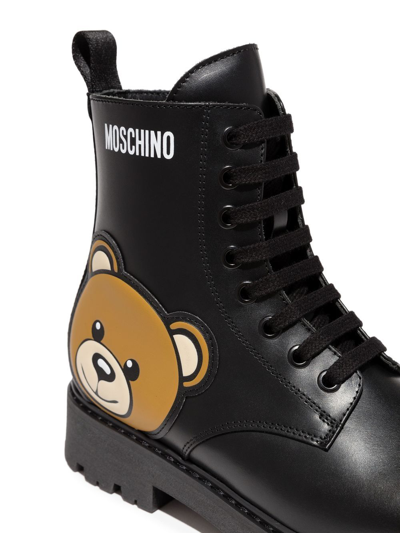 Shop Moschino Teddy Bear Combat Boots In Black