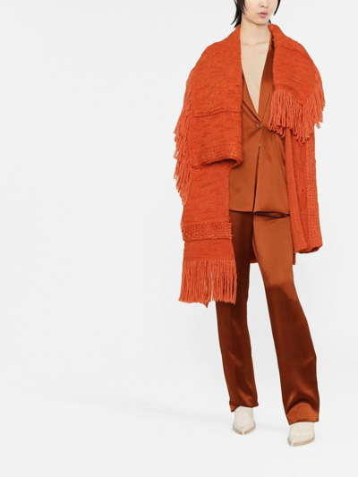 Stella Mccartney Textured Knit Jacket With Single Hook Closure In Orange