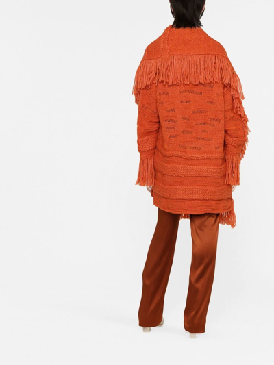 Stella Mccartney Textured Knit Jacket With Single Hook Closure In Orange