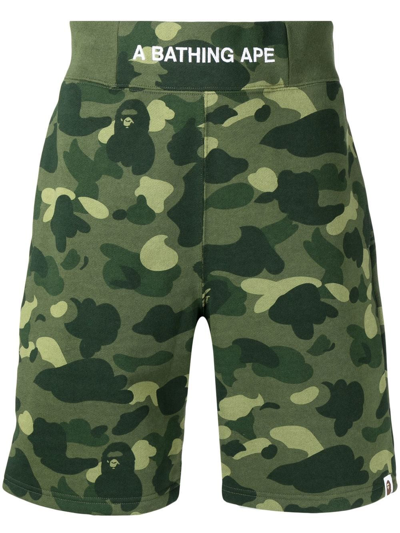 Shop Bape Black *a Bathing Ape® Graphic-print Deck Shorts In Green