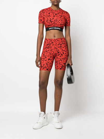 Rabanne Red Paint-splatter Print Jersey Crop Top In Red