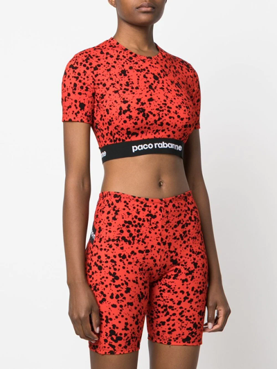 Rabanne Red Paint-splatter Print Jersey Crop Top In Red