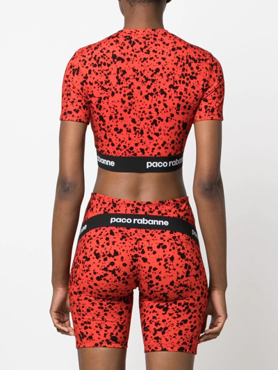 Rabanne Red Paint-splatter Print Jersey Crop Top In Red